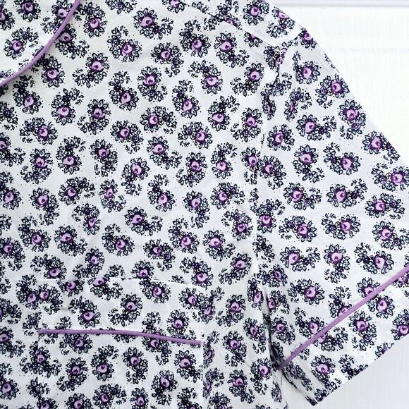 J.Crew Women's Cotton Poplin Short-Sleve Pajama Shirt XXS Purple Floral Button - Picture 3 of 6